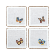Hand Embroidered Flutter and Lace Cocktail Napkins 6" x 6" (Set of 4)