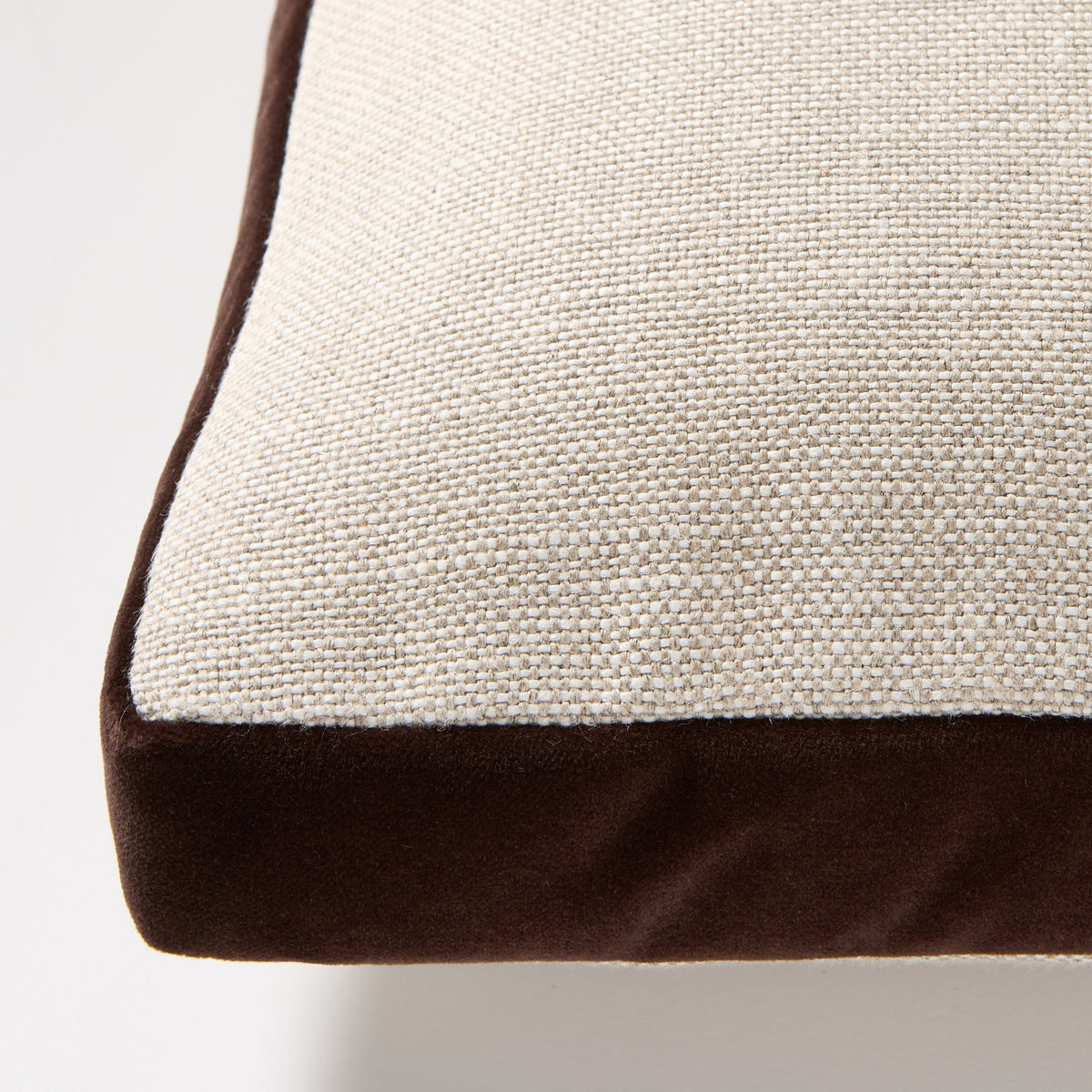 Dark Brown Velvet Gusseted and Linen Lumbar Throw Pillow