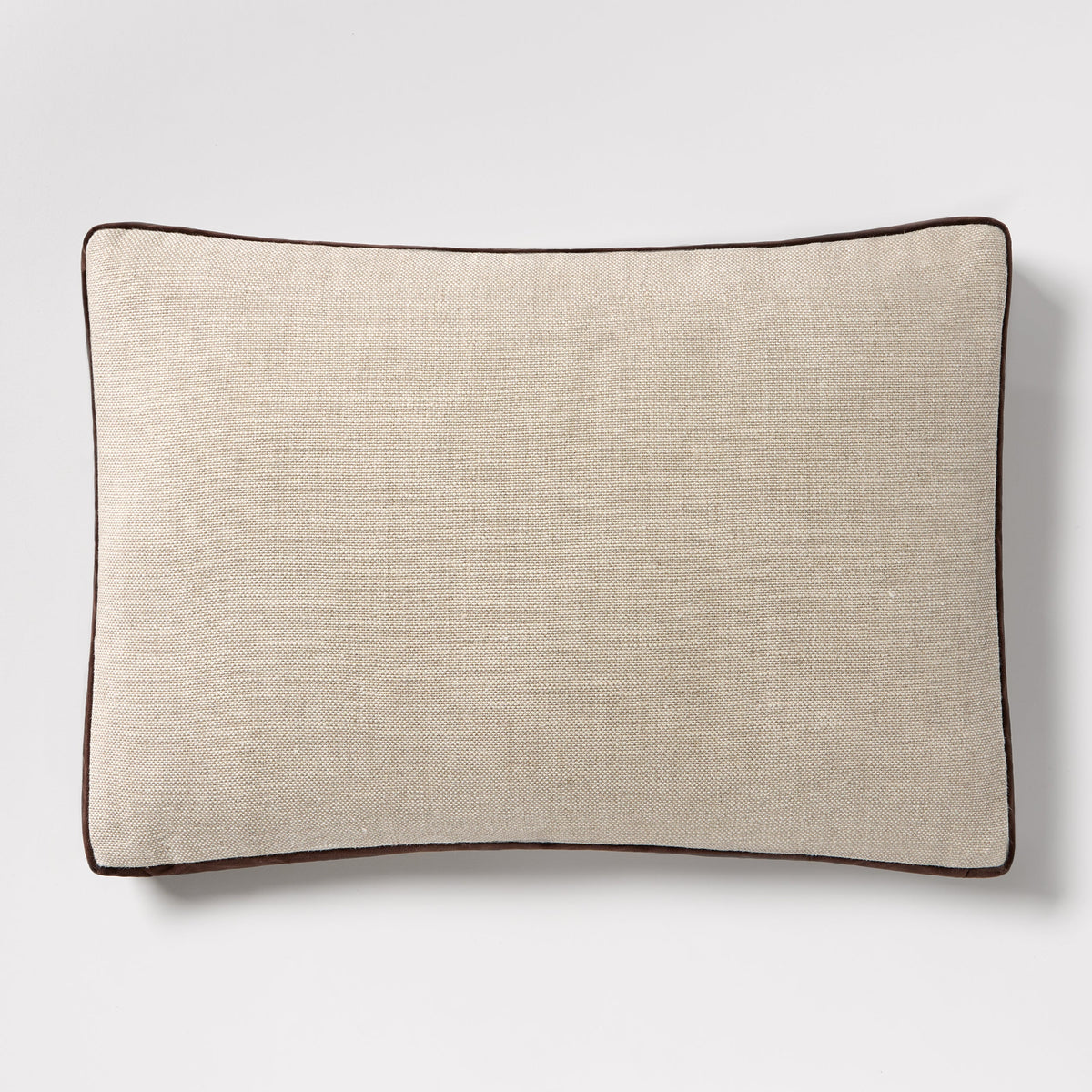 Dark Brown Velvet Gusseted and Linen Lumbar Throw Pillow