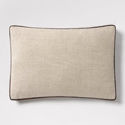 Dark Brown Velvet Gusseted and Linen Lumbar Throw Pillow