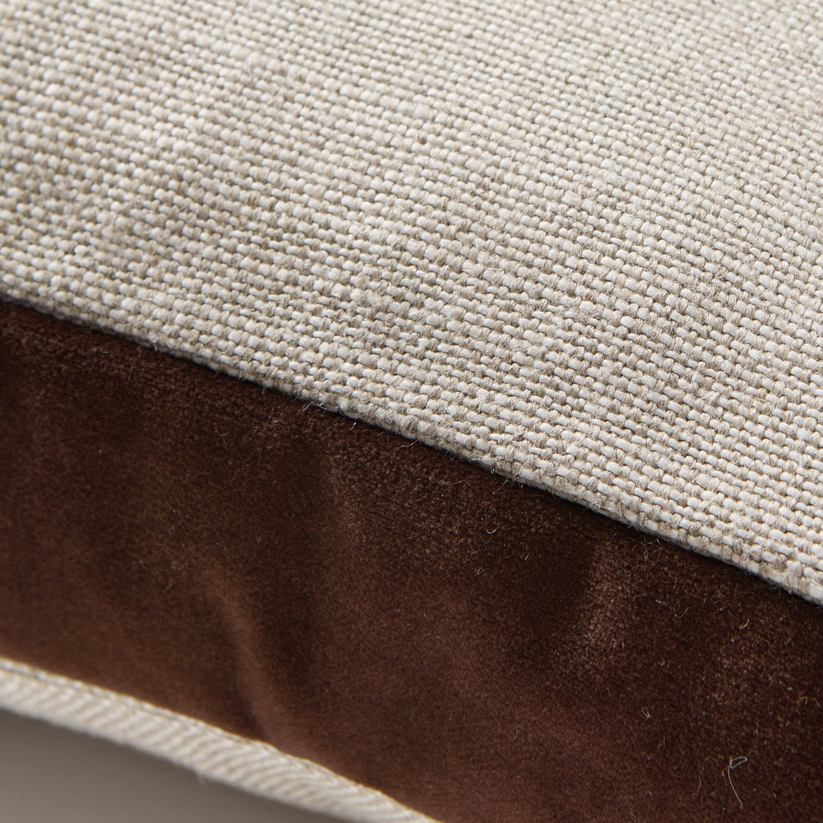 Dark Brown Velvet Gusseted and Linen Square Throw Pillow