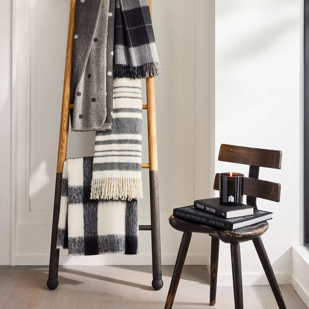 Diane Keaton + Hudson Grace Alpaca Black & White Striped Throw Blanket