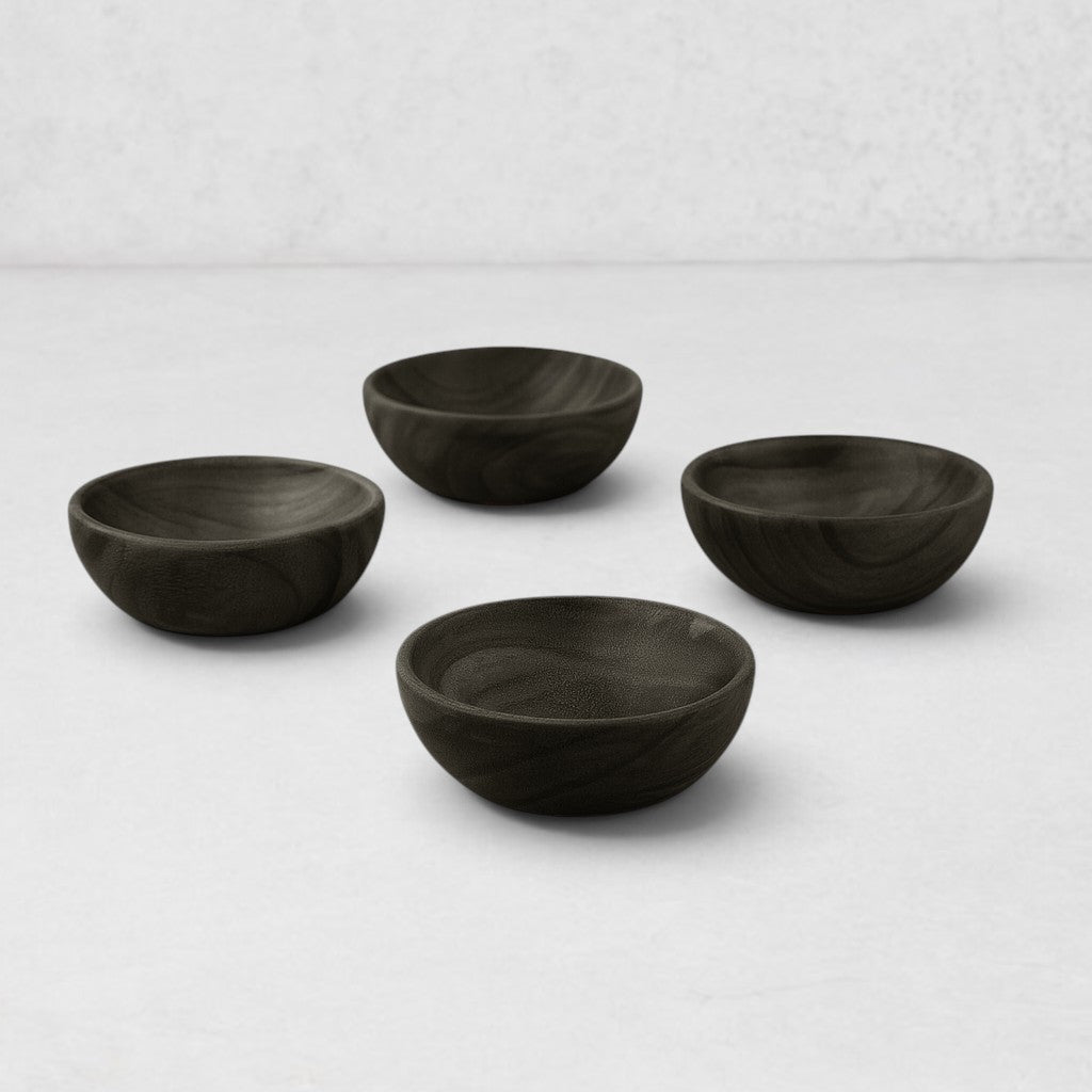 Ebony Teak Wood Pinch Bowls, Set of 4