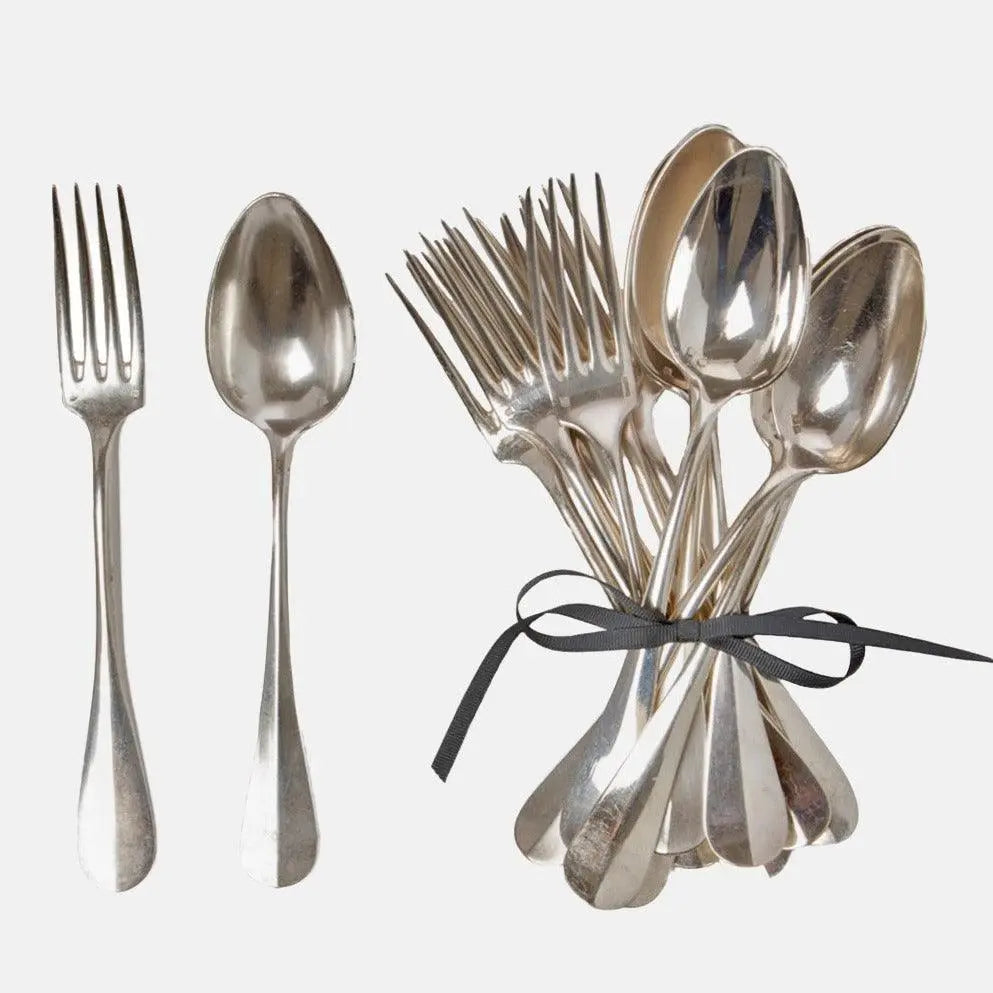 French Vintage Silver Flatware, Set of 12