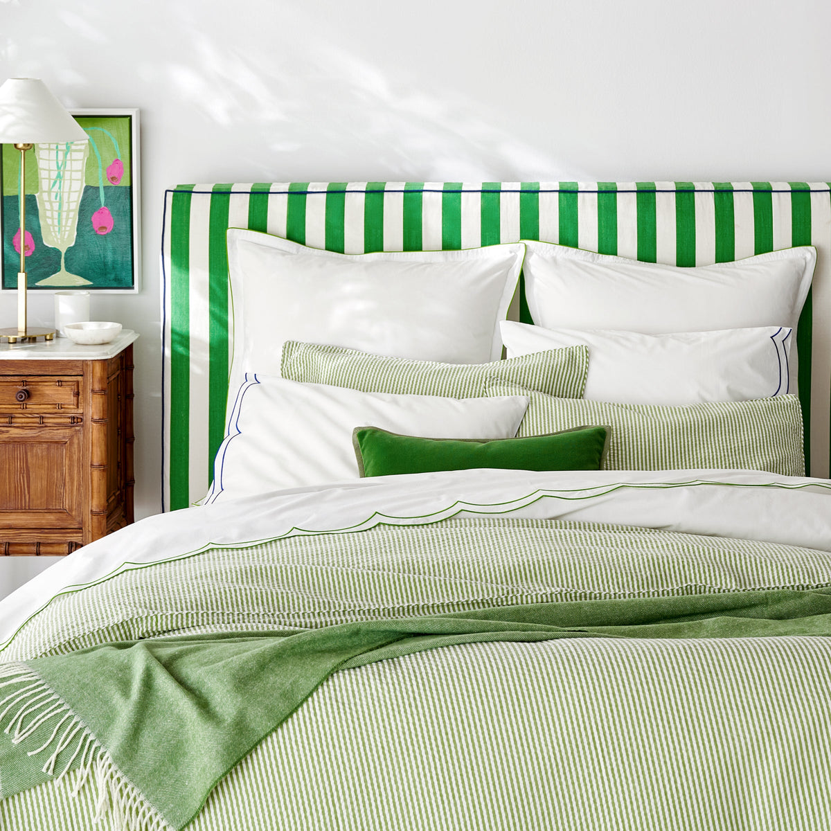 Green Italian Herringbone Throw Blanket