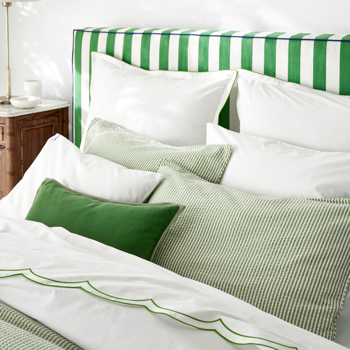 Green Linen and Velvet Reversible Lumbar Throw Pillow