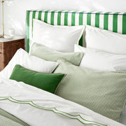 Green Linen and Velvet Reversible Lumbar Throw Pillow