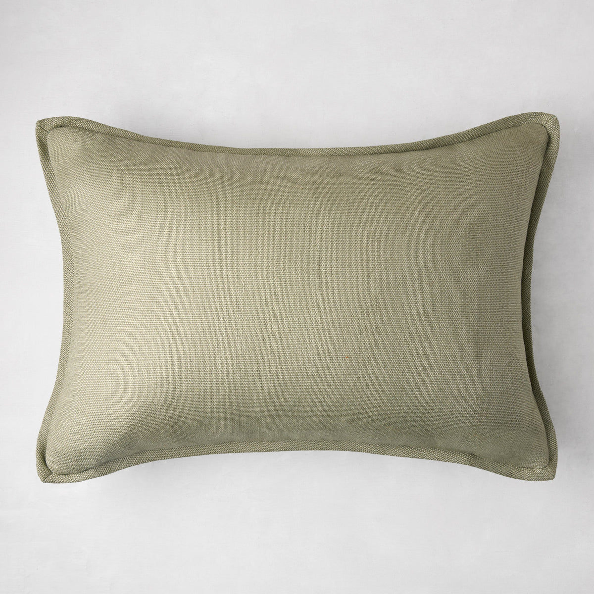 Green Linen and Velvet Reversible Lumbar Throw Pillow