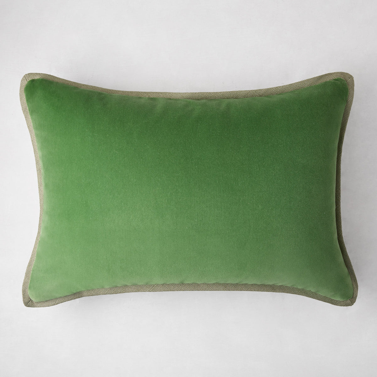 Green Linen and Velvet Reversible Lumbar Throw Pillow