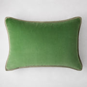 Green Linen and Velvet Reversible Lumbar Throw Pillow