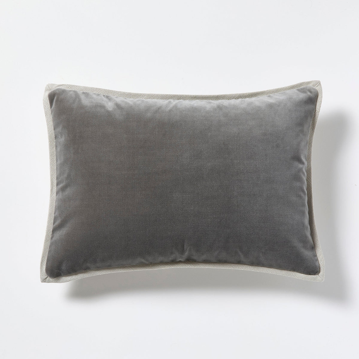 Grey Linen and Velvet Reversible Lumbar Throw Pillow
