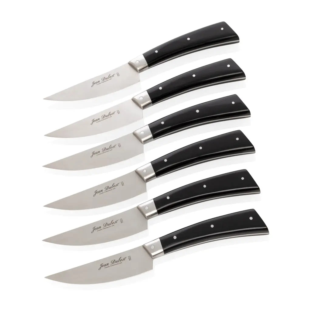 Jean Dubost Black Handled Steak Knives, Set of 6