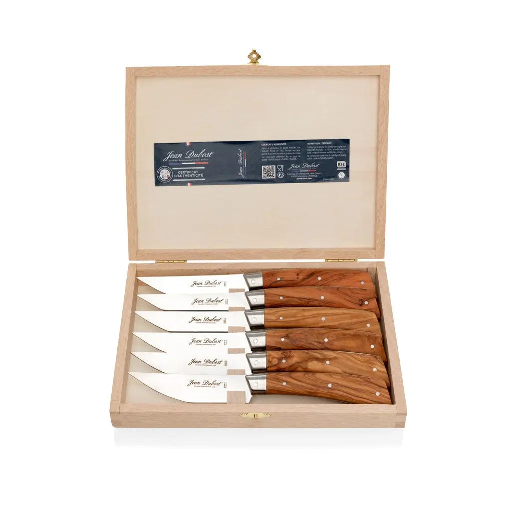 Jean Dubost Laguiole Olive Wood Steak Knives, Set of 6