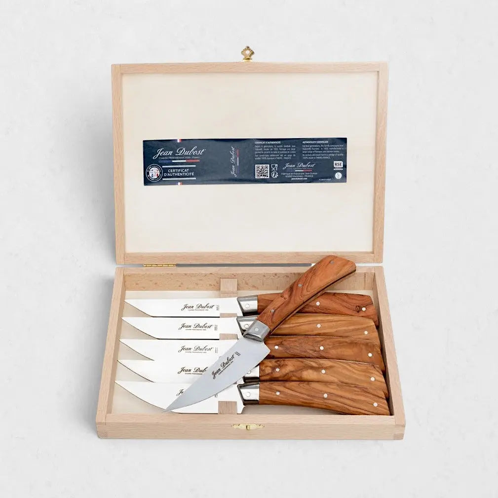Jean Dubost Laguiole Olive Wood Steak Knives, Set of 6