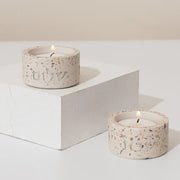 Designed Shabbat CandleHolder made of rich terrazzo in luxurious colors, featuring a "Shabbat Shalom" engraving – Terrazzo Model