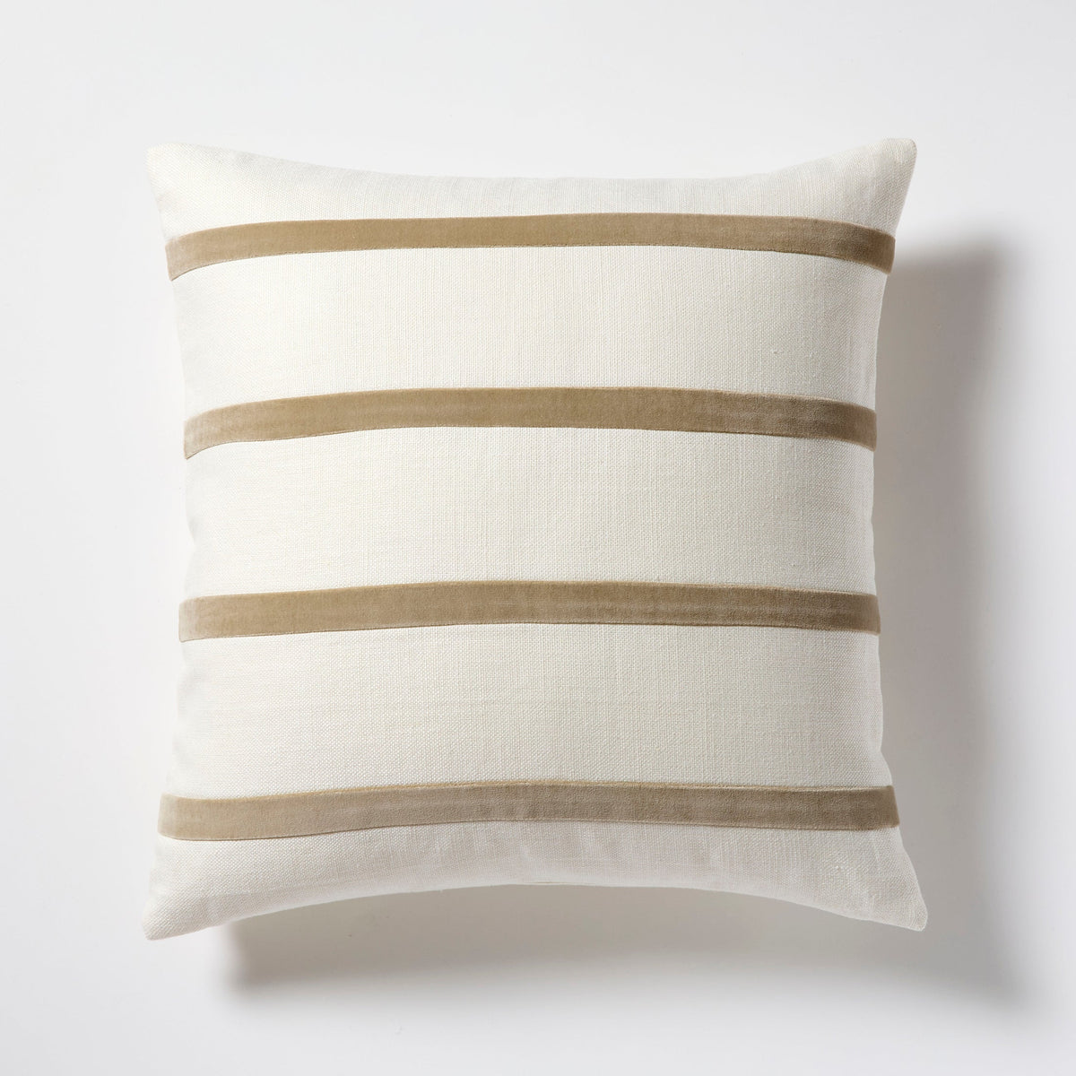 Khaki and Ivory Thin Velvet Stripe Throw Pillow