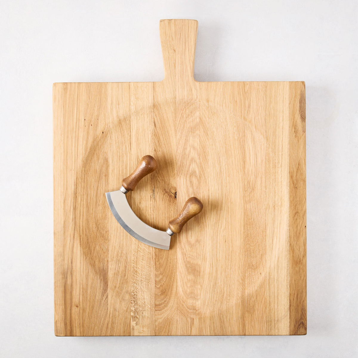 Large Oak Wood Serving Board Bowl with Mezzaluna Blade