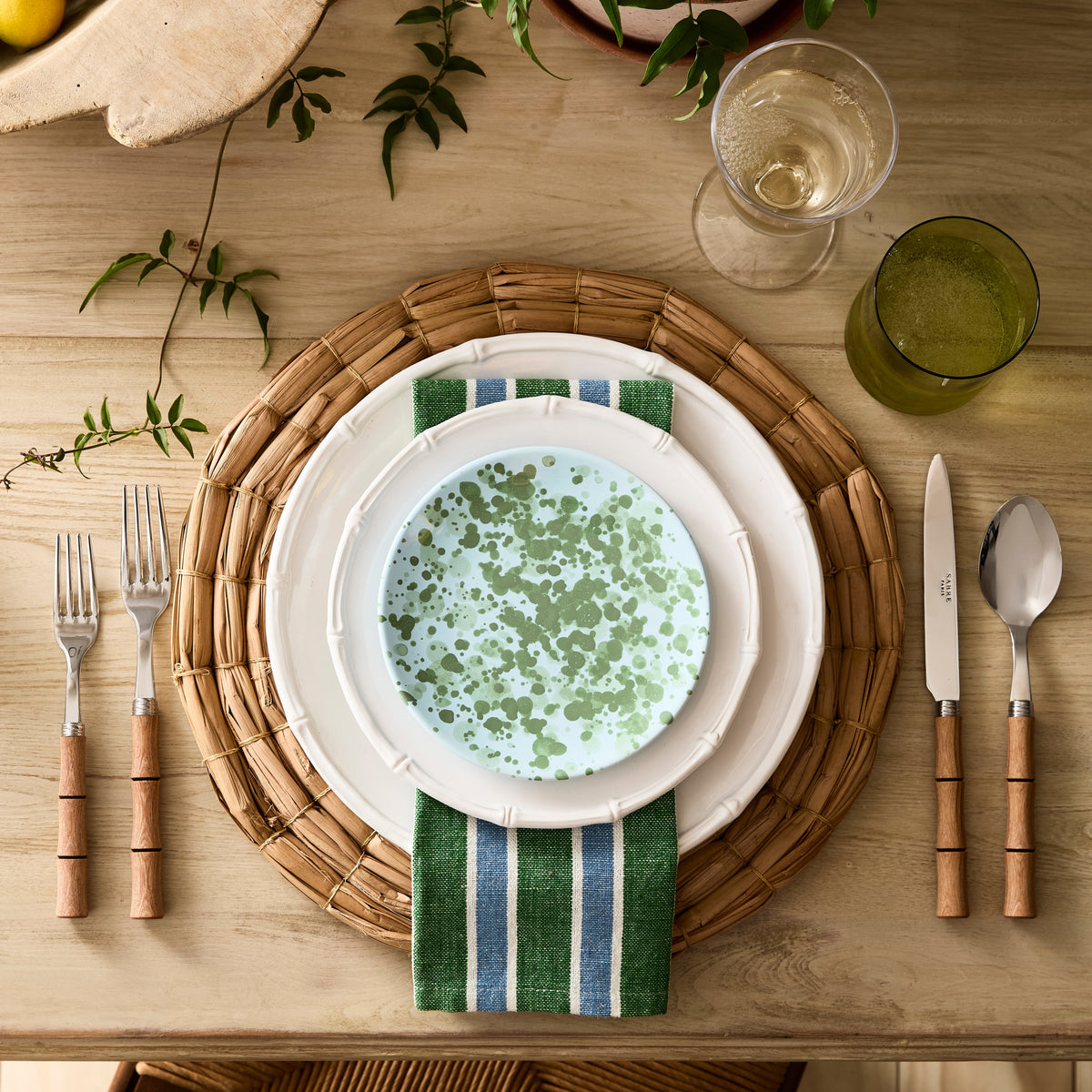 Light Press Wood Bamboo 5-Piece Flatware Set