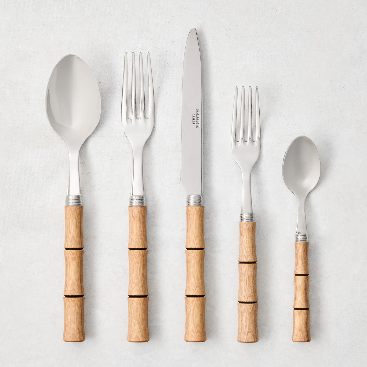 Light Press Wood Bamboo 5-Piece Flatware Set