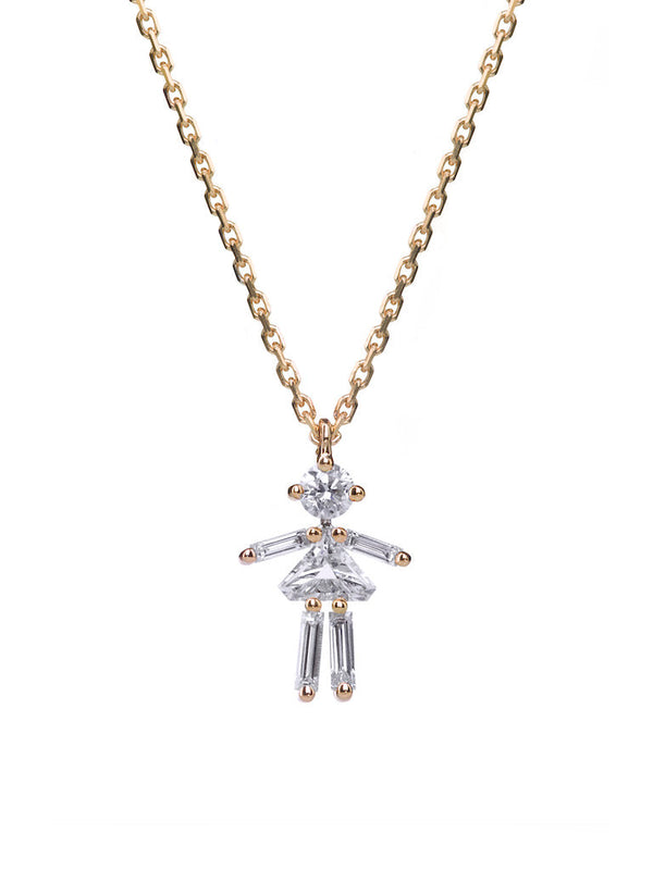 Diamond Baguette Child Figure Necklace