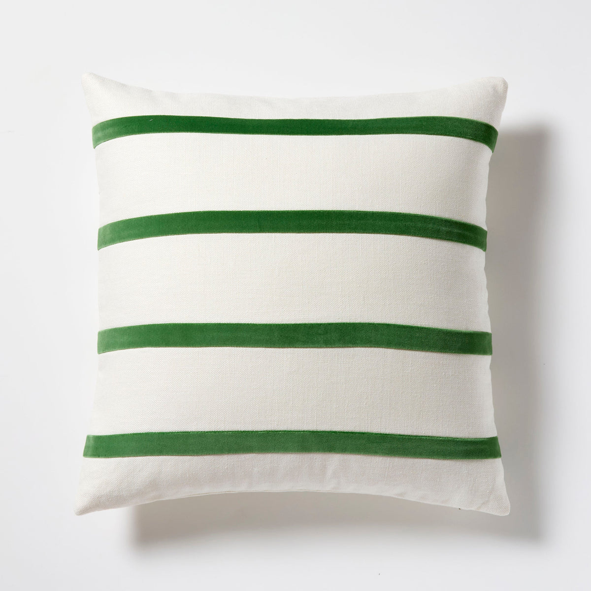 Meadow Green and Ivory Thin Velvet Stripe Throw Pillow