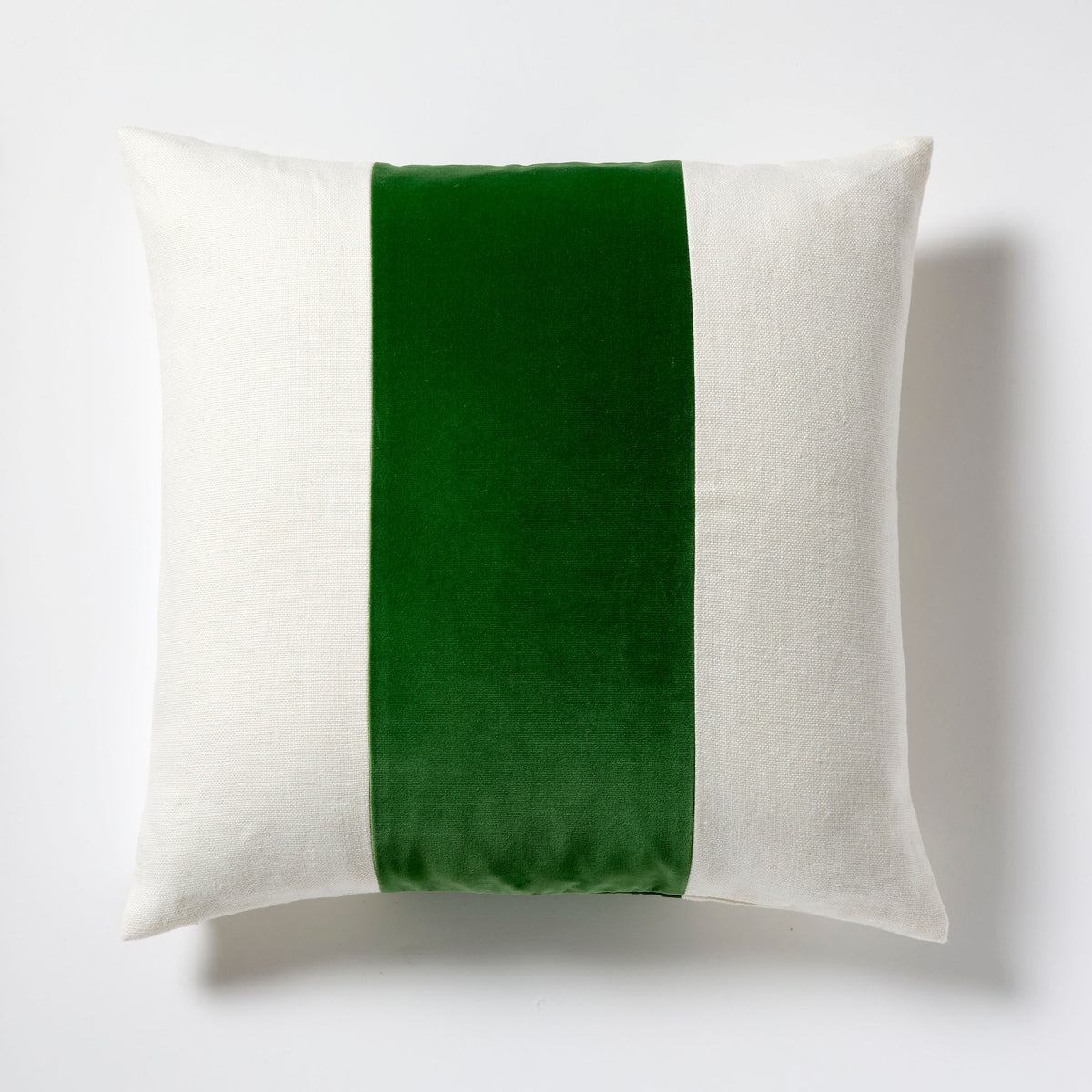 Meadow Green Wide Velvet and Linen Stripe Throw Pillow