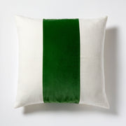 Meadow Green Wide Velvet and Linen Stripe Throw Pillow