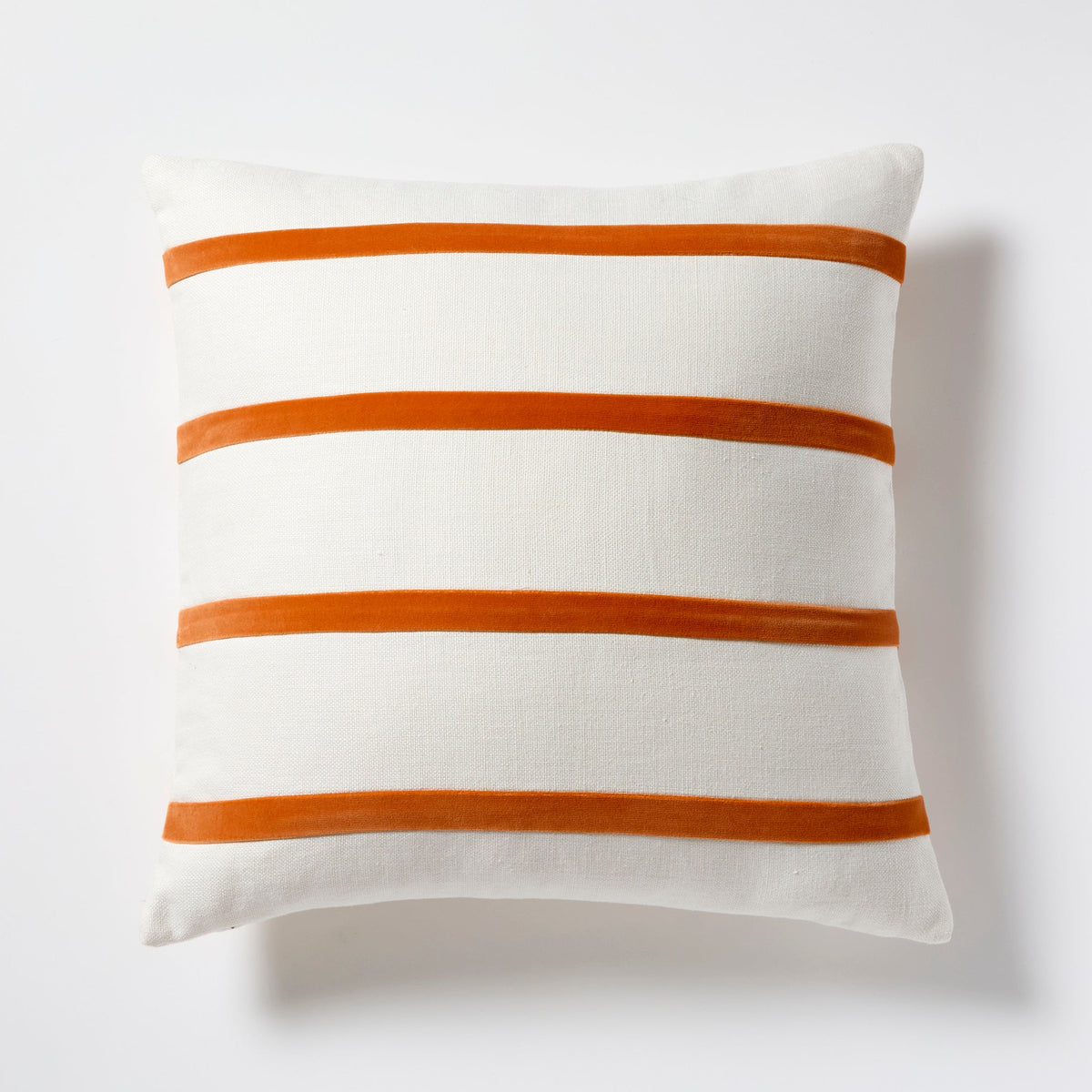Melon Orange and Ivory Thin Velvet Stripe Throw Pillow