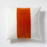 Melon Orange Wide Velvet and Linen Stripe Throw Pillow