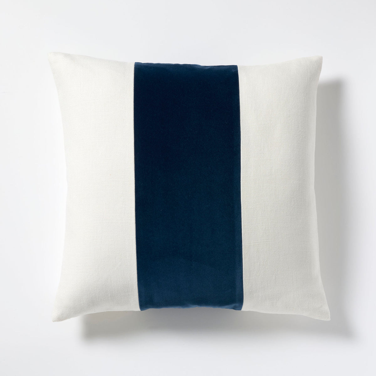 Midnight Blue Wide Velvet and Linen Stripe Throw Pillow