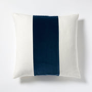 Midnight Blue Wide Velvet and Linen Stripe Throw Pillow
