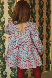 Avi Long Sleeve Bow Dress in Lumina Blu
