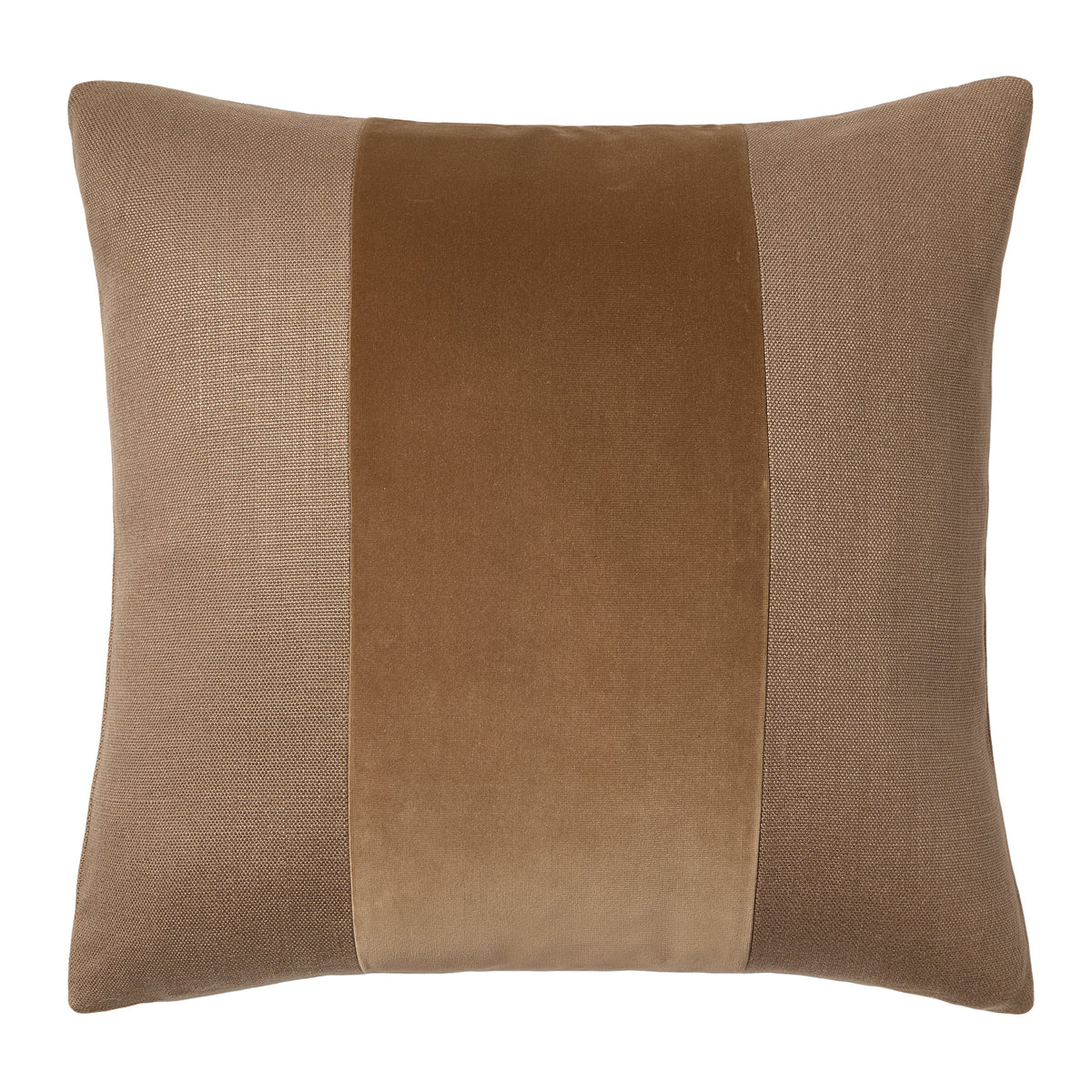 Moroccan Brown Tonal Wide Velvet Stripe and Linen Throw Pillow