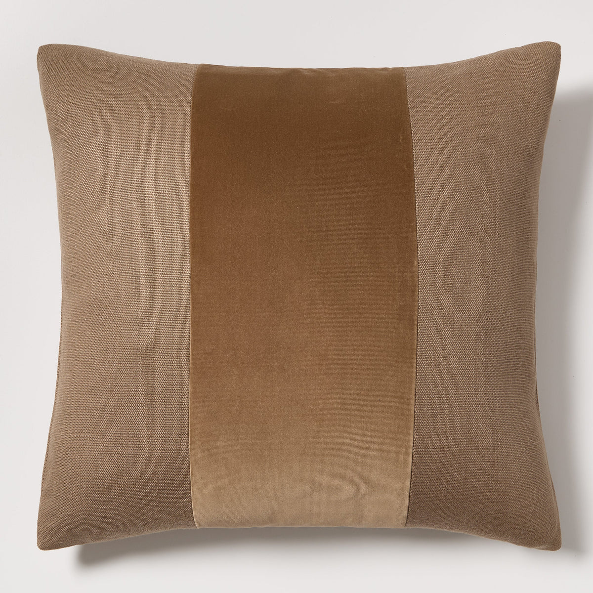 Moroccan Brown Tonal Wide Velvet Stripe and Linen Throw Pillow