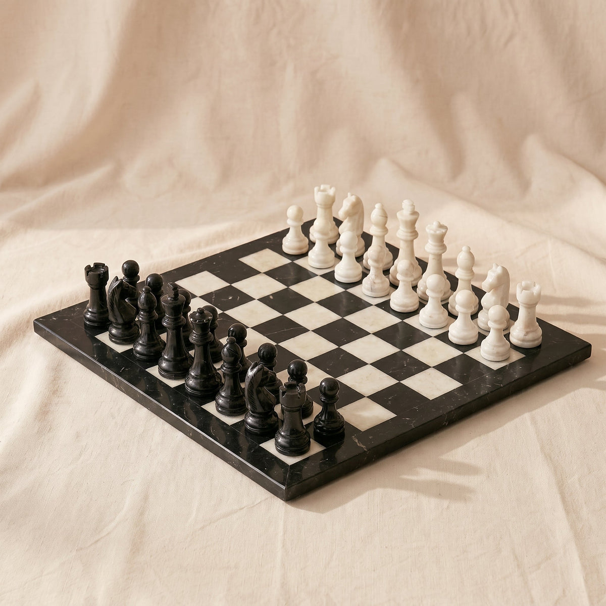 Marble Chess Set with Storage Case, Black & White