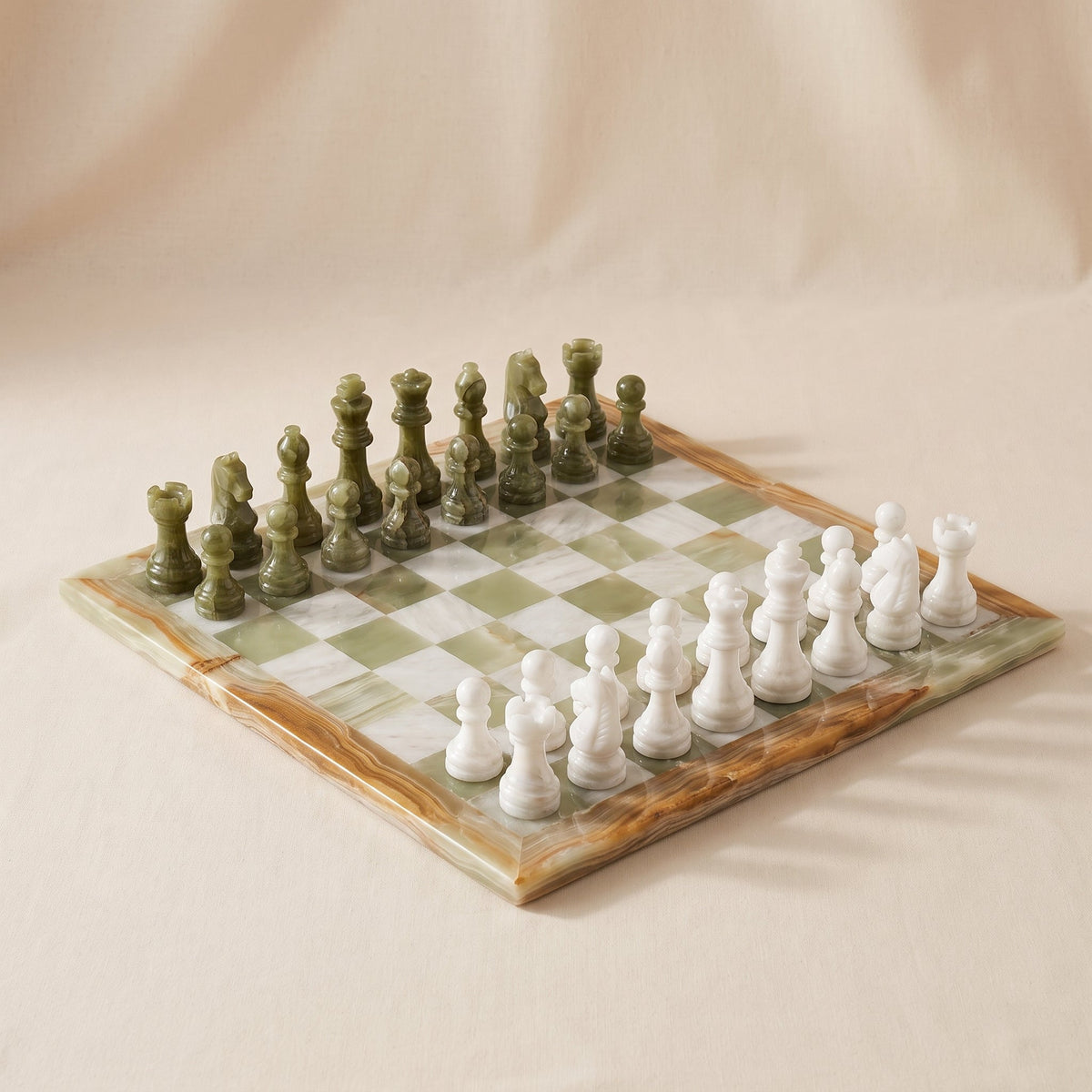 Green Onyx Chess Set with Storage Case