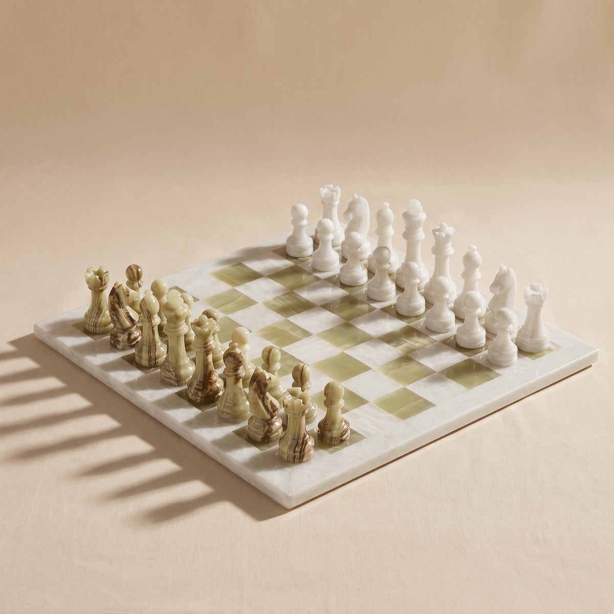 Marble Chess Set, White Marble & Green Onyx