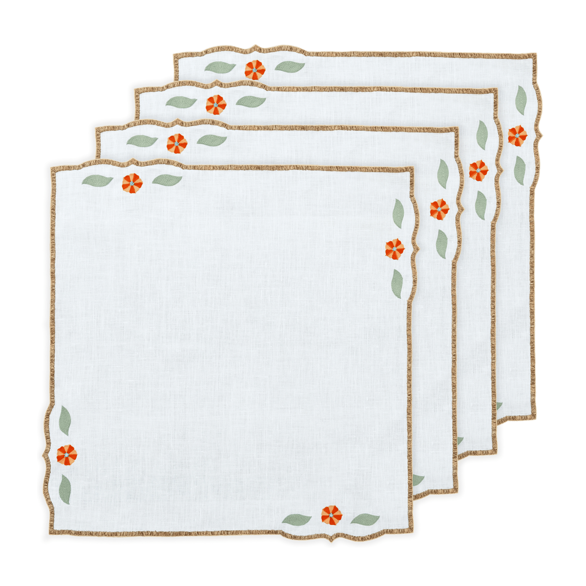 Hand Embroidered Buttercup Bloom Napkins 18" x 18"  (Set of 4)