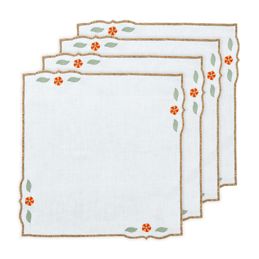 Hand Embroidered Buttercup Bloom Napkins 18" x 18"  (Set of 4)