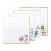 Hand Embroidered Marine Life Napkins 18" x 18" (Set of 4)