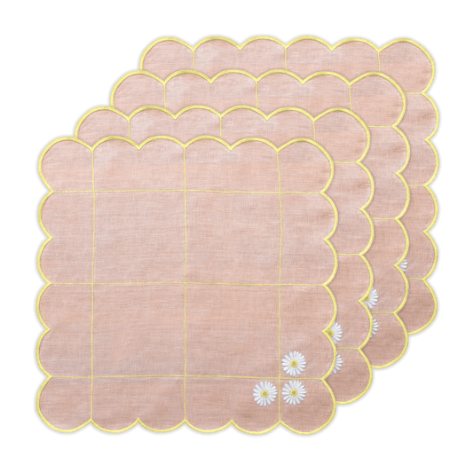 Hand Embroidered Blush Bloom Napkin 18" x 18" (Set of 4)