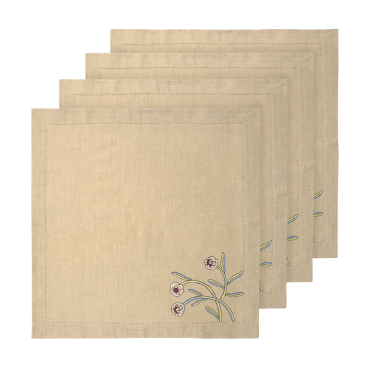 Hand Embroidered Watercolor Bloom Napkins 18" x 18" (Set of 4)