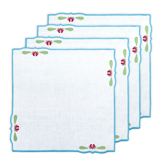 Hand Embroidered Buttercup Bloom Napkins 18" x 18" (Set of 4)