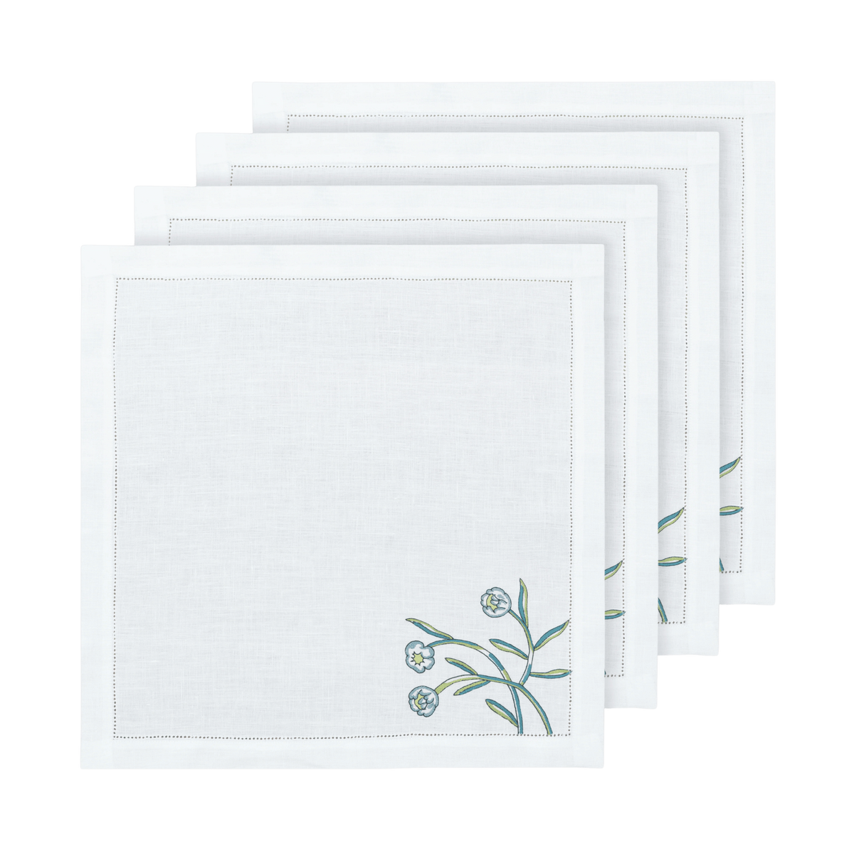 Hand Embroidered Watercolor Bloom Napkins 18" x 18" (Set of 4)