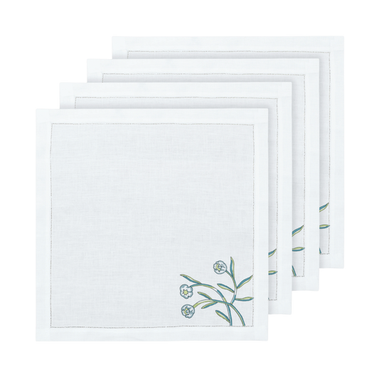 Hand Embroidered Watercolor Bloom Napkins 18" x 18" (Set of 4)