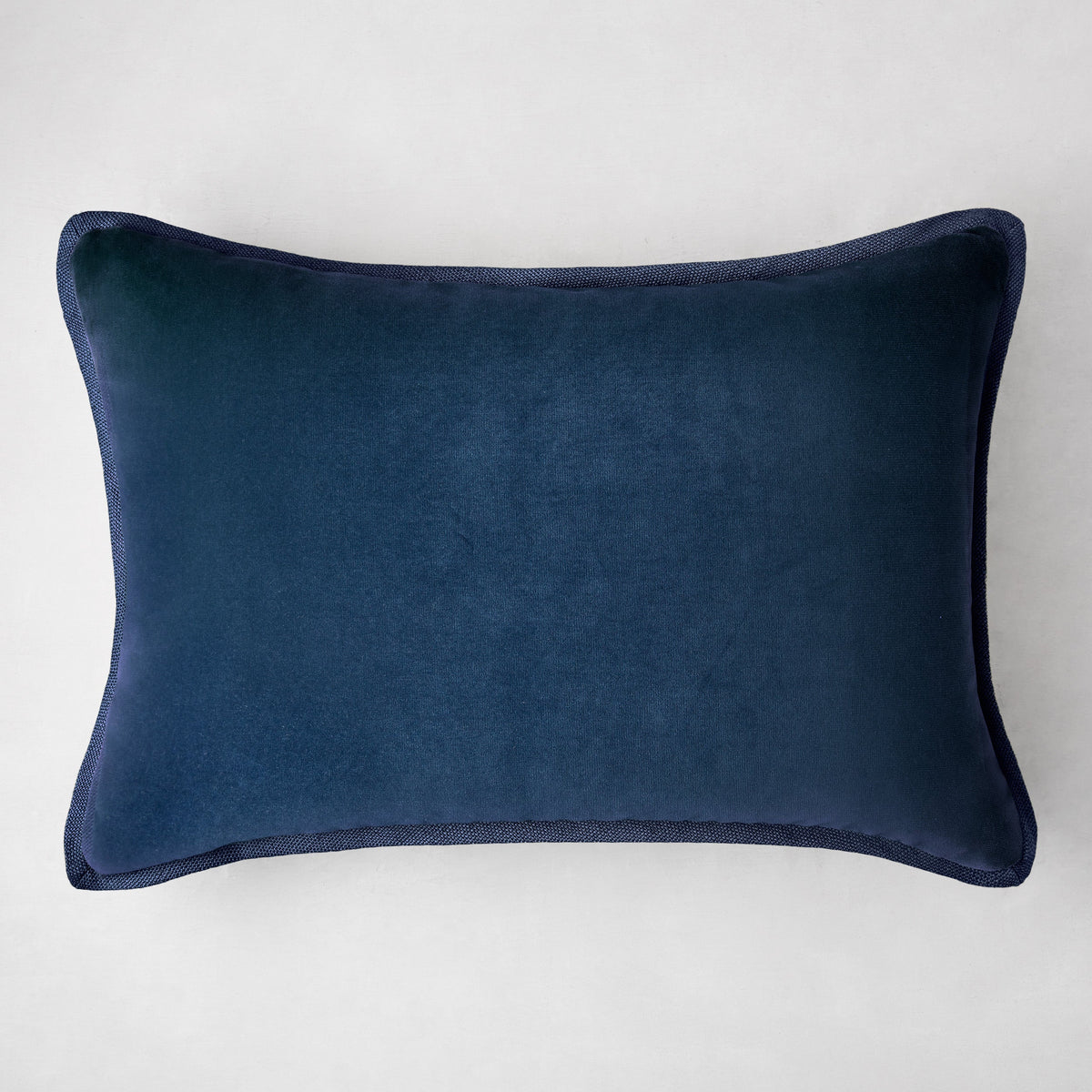 Navy Blue Linen and Velvet Reversible Lumbar Throw Pillow