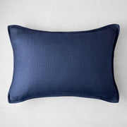 Navy Blue Linen and Velvet Reversible Lumbar Throw Pillow