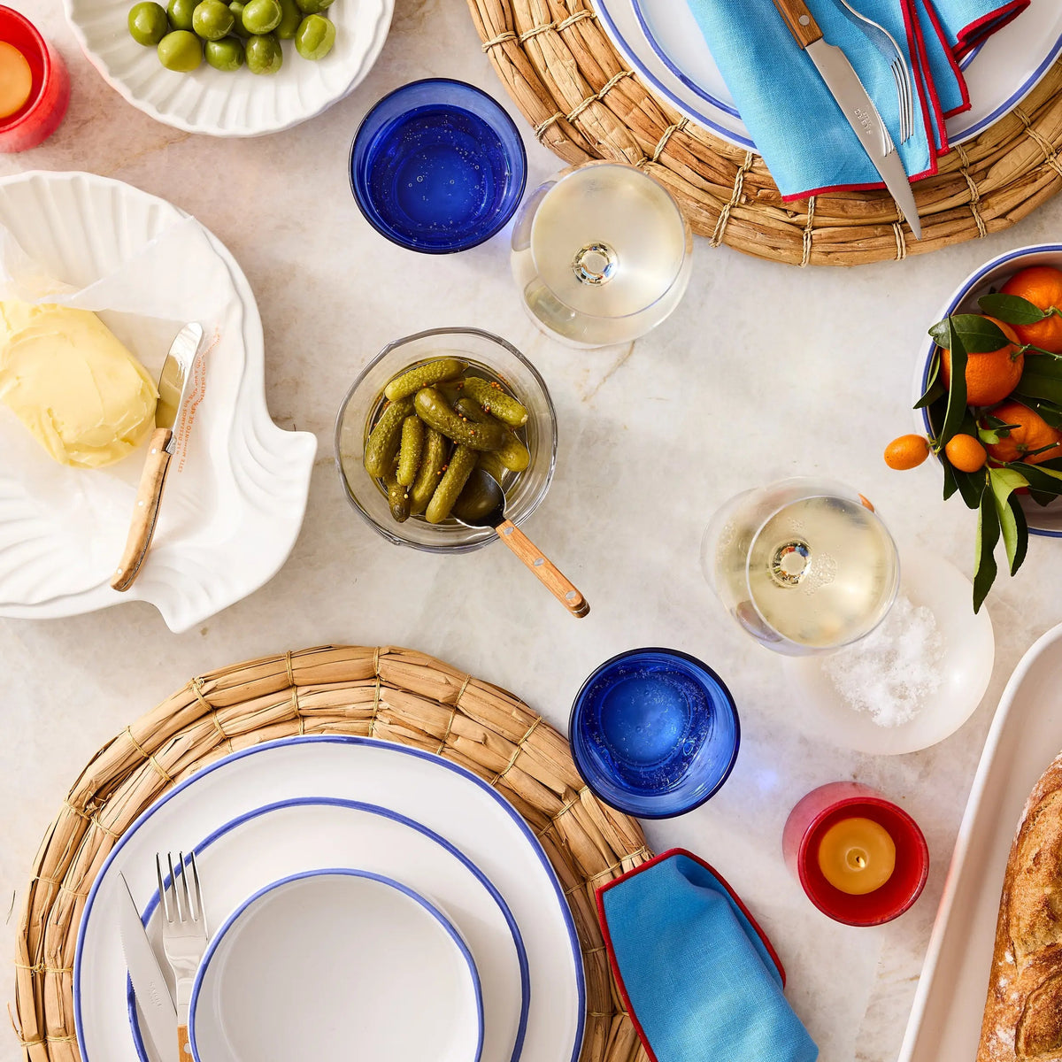 Pacific Blue-Rimmed Stoneware Dinner Plate