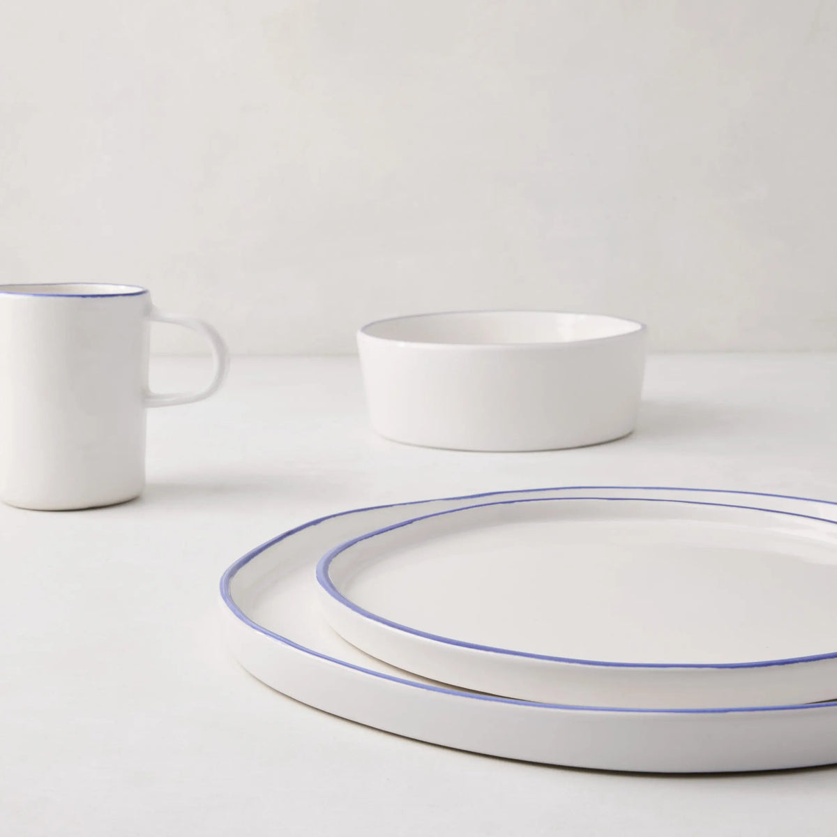 Pacific Blue-Rimmed Stoneware Salad Plate