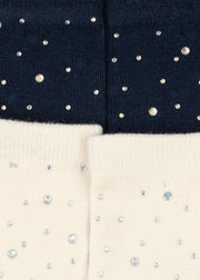 2 Pack Sparkle Socks in Navy & Cream
